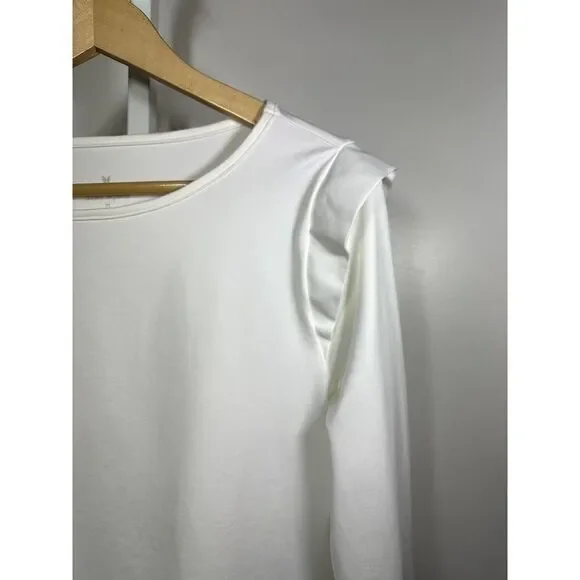 DUDLEY STEPHENS Women's Puff Ruffle Shoulder Long Sleeve Top White Size Medium - Picture 3 of 6